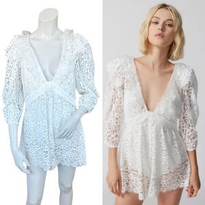 For Love & Lemons “Santo” White Romantic Lace Floral Romper Size Large